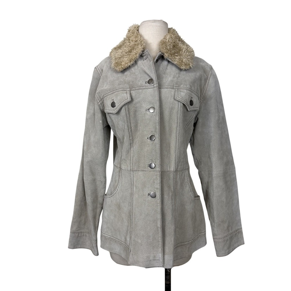 Vtg Y2K Rampage Suede Faux Fur Jacket Sz M Taupe Tan Gray Pennylane Western Boho